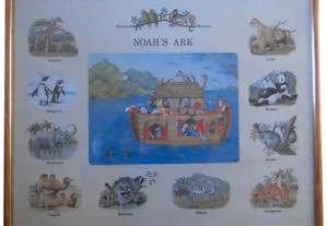 1980s-90s "Noha's Ark" Cromolitografia infantojuvenil emoldurada
