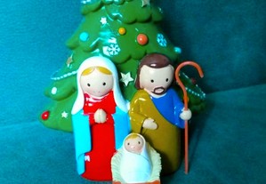 Sagrada Família C/ Arvore Natal - Pintado a Mão C/ Portes