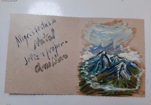 Raro postal de Boas Festas com pintura do artista plástico Mário Silva