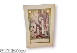 Imagem Religiosa Antiga   Primeira Comunh�o com Anjos | JHS | Litografia Su��a