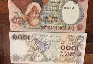 Conjunto de duas notas do Banco de Portugal