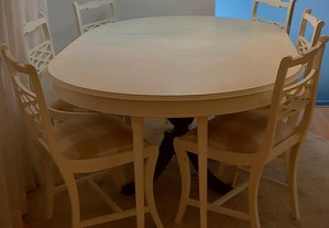 Mesa de jantar e 6 cadeiras recuperadas branco e cinza taupe