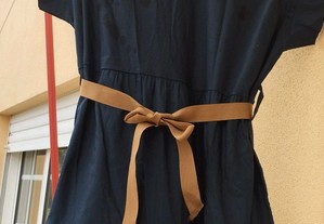 Vestido de tecido azul marinho