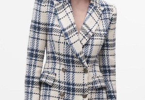 Blazer comprido em tweed xadrez da Zara novo com etiqueta