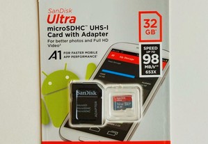 Cartão Memória MicroSD 32GB + Adaptador (Para Telemóvel)