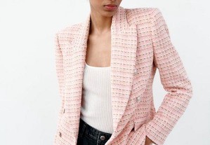 Blazer em tweed rosa da Zara nova com etiqueta