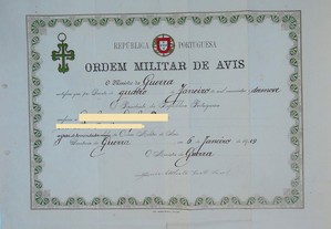 Diploma condecoração grau Comendador Ordem Aviz