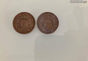 6 moedas de Moçambique, 50 centavos 1957 e 1973, 20 centavos 1961 e 1973