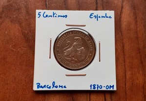 Moeda 5 Cêntimos 1870 Barcelona