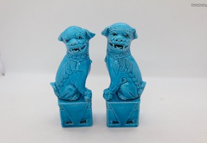 Par de Cães Foo 11,5 cm Porcelana Chinesa XX
