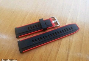 Bracelete 22mm em silicone (Nova) preta e vermelha