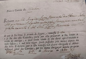 Manuscrito Carta para o Correio de Coimbra 1850?