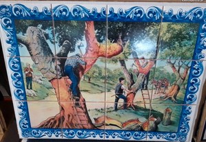 Painéis de Azulejos Camponeses a Tirar Cortiça no Alentejo dos Sobreiros Imagem