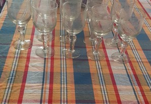 9 copos de água em cristal anos 70