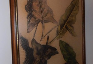 Antigo quadro moldura c/ desenho folhas Beatriz Pais 1900s