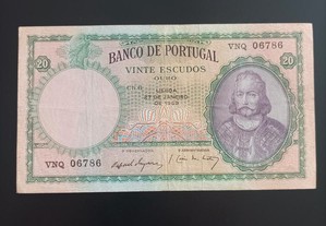 Nota 20 escudos D. António Luiz de Menezes.