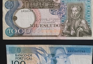1000 escudos Luiz de Camões Angola + 100 escudos Fernando Pessoa.