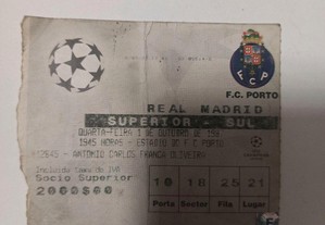 Bilhete UEFA Champions1997 - Porto vs Real Madrid