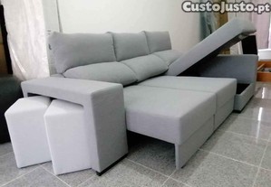 Sofá Chaise / cama + 2 pufs e baú para arrumação Artigo Novo