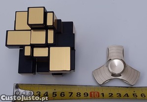 Cubo Mgico Geomtrico 3x3 Espelho Dourado + Fidget Spinner