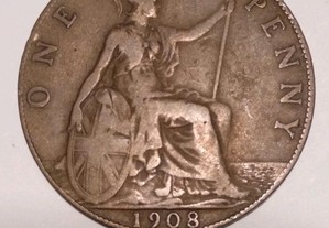 Moeda de 1 Penny 1908 Rei Eduardo VII de Inglaterra