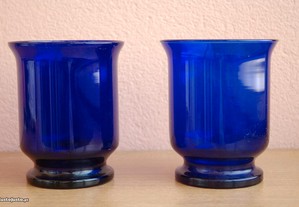 Conjunto 2 vasos vintage vidro cobalto Marinha Gde