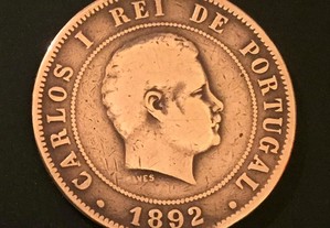 Moeda de 20 reis em bronze - D. Carlos I - Portugal - 1892