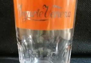 Copo antigo em vidro com publicidade dos Yogurte Veneza com gravação laranja