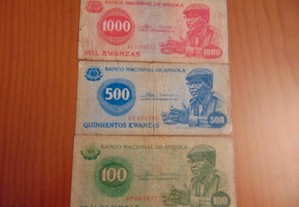 Notas de 100,500,1000 Kwanzas 1976 - Angola