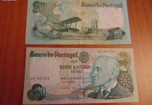 22 notas de 20$00,Almirante Gago Coutinho, chapa 9 -1978
