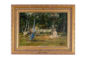 Pintura campo Escola Barbizon Pierre Morinville século XIX