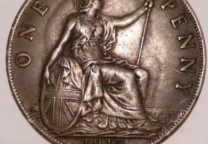 Moeda de 1 Penny 1917 Rei George V de Inglaterra