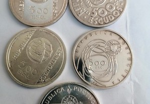 5 moedas de 500 escudos, prata.
