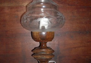 Candeeiro Vintage vidro com base em madeira