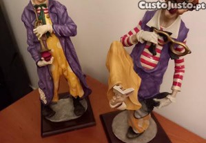2 bonecos palhaços em  vidro