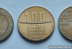 Moedas Navio Escola Sagres,100 Anos Submarino Espadarte e 70 Anos de Paz na Europa