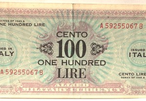 1 Nota Italiana de 1943, 100 Liras.