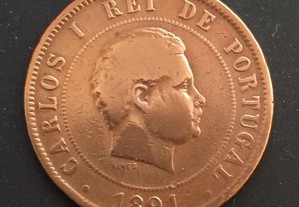 Moeda 20 Reis em bronze D. Carlos I - Portugal - 1891