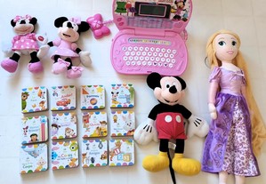 Conjunto Brinquedos Peluches Computador Livros Disney