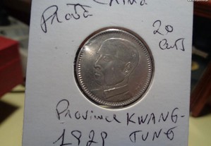 Moeda China prata 20 cents Province Kwang.Tung
