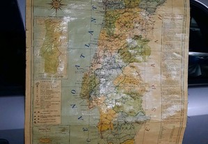 Mapa de Portugal antigo em tela 90x60
