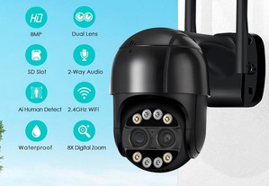 BESDER-PTZ Câmera IP com Dual-Lens, Câmera CCTV Vigilância WiFi, 8x Zoom, 4K, ICSEE AP