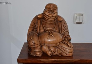 EstatuetaMadeira Maciça Buda (Hotei San) Sentado