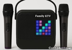 Caixa de Som com 2 Microfones Sem Fio | Karaokê Portátil Bluetooth