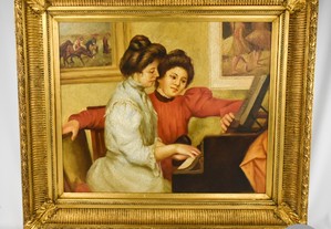 Pintura a óleo sobre platex "Yvonne et Christine Lerolle au Piano" (Reprodução)