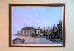 Litografia de gravura antiga de Dusseldorf
