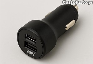 Adaptador de Carregador Veicular 20W   Duas Portas USB | Carregamento Rápido