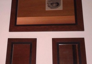 Conjunto 3 espelhos parede, com moldura em madeira