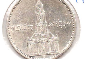 Alemanha (3º Reich) - 5 Reichsmark 1934 F - mbc+/bela prata - Igreja com data