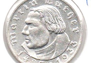 Alemanha (3º Reich) - 2 Reichsmark 1933 A - bela/soberba prata - Lutero